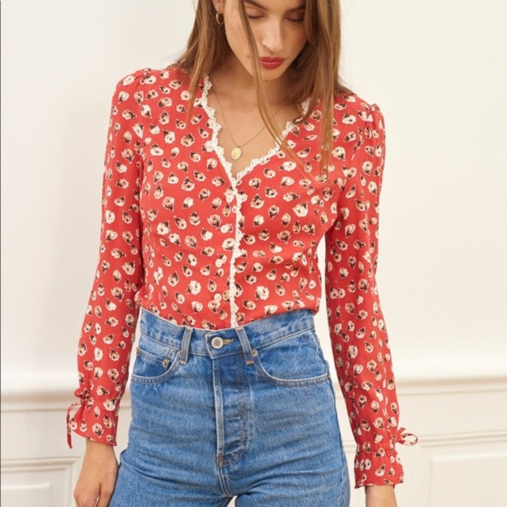 Rouje Tildo floral button-down blouse - red - 36